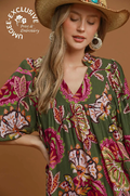 UMGEE Abstract Print Puff Sleeve Babydoll Dress