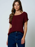 Crew Neck Raw Sleeve Relaxed Sweater Knit Top