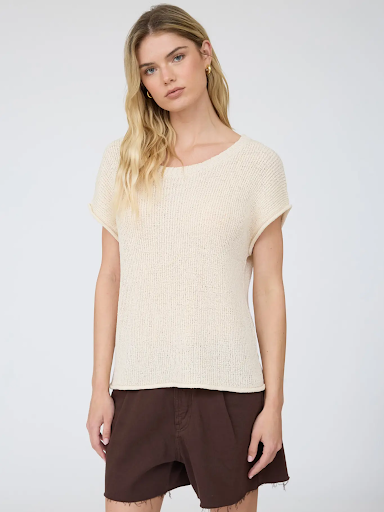 Crew Neck Raw Sleeve Relaxed Sweater Knit Top Oatmeal