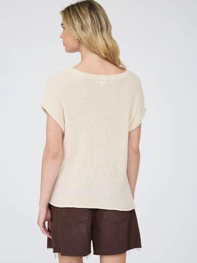Crew Neck Raw Sleeve Relaxed Sweater Knit Top Oatmeal