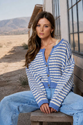 TEXTURED STRIPE CROCHET KNIT BUTTON DOWN CARDIGAN DUSTY BLUE
