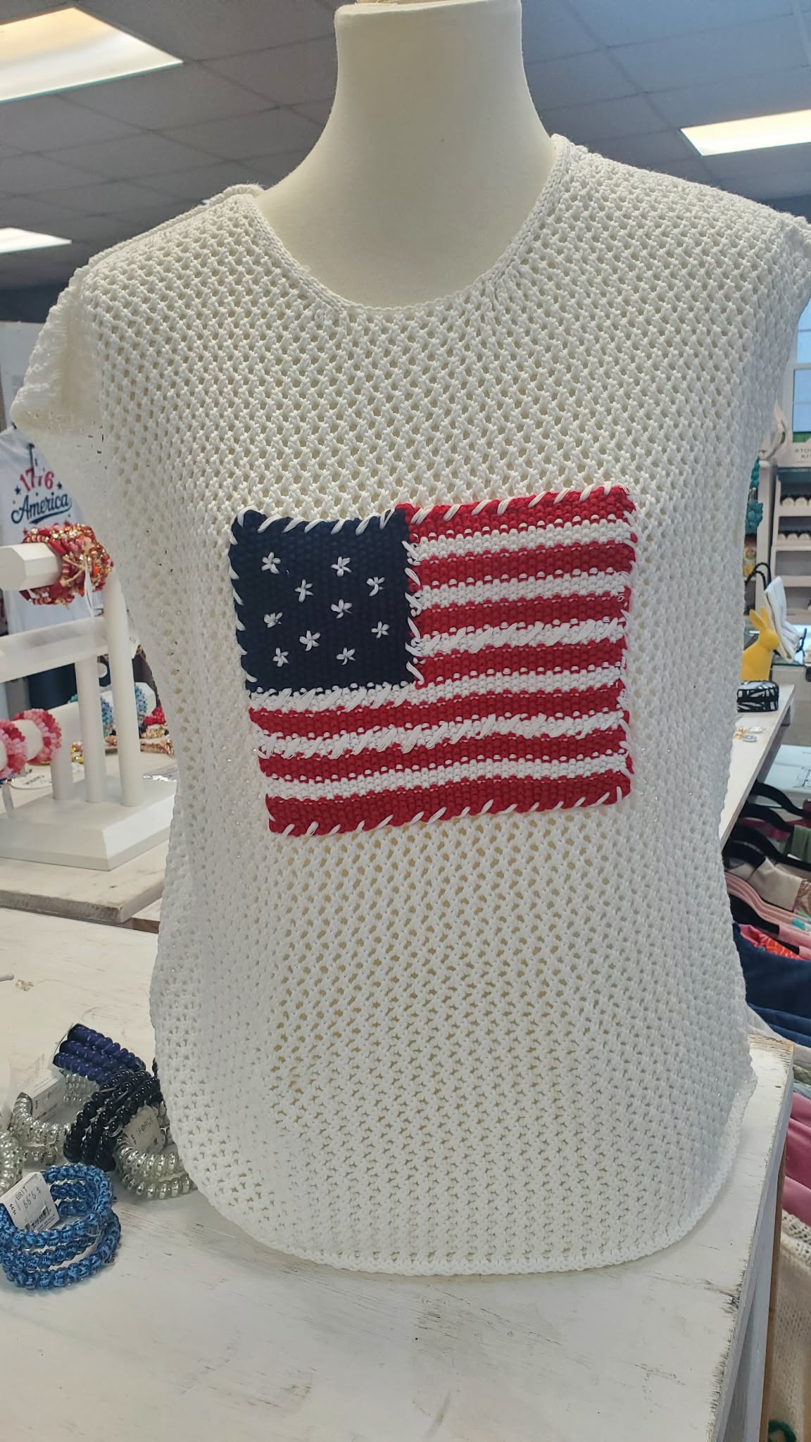 1776 American Flag Crochet Knit Sweater Top