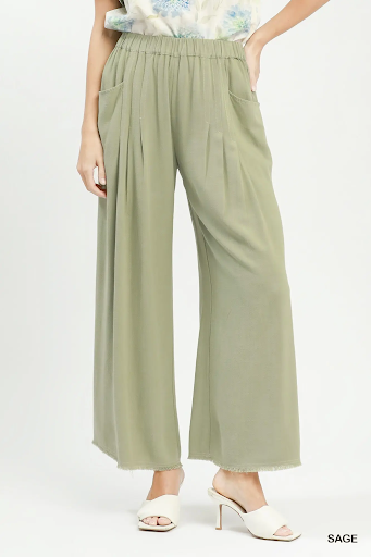 Linen Blend Wide Leg Pocket Pants Sage