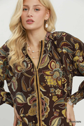 Floral Print Long Sleeve Blouse Brown