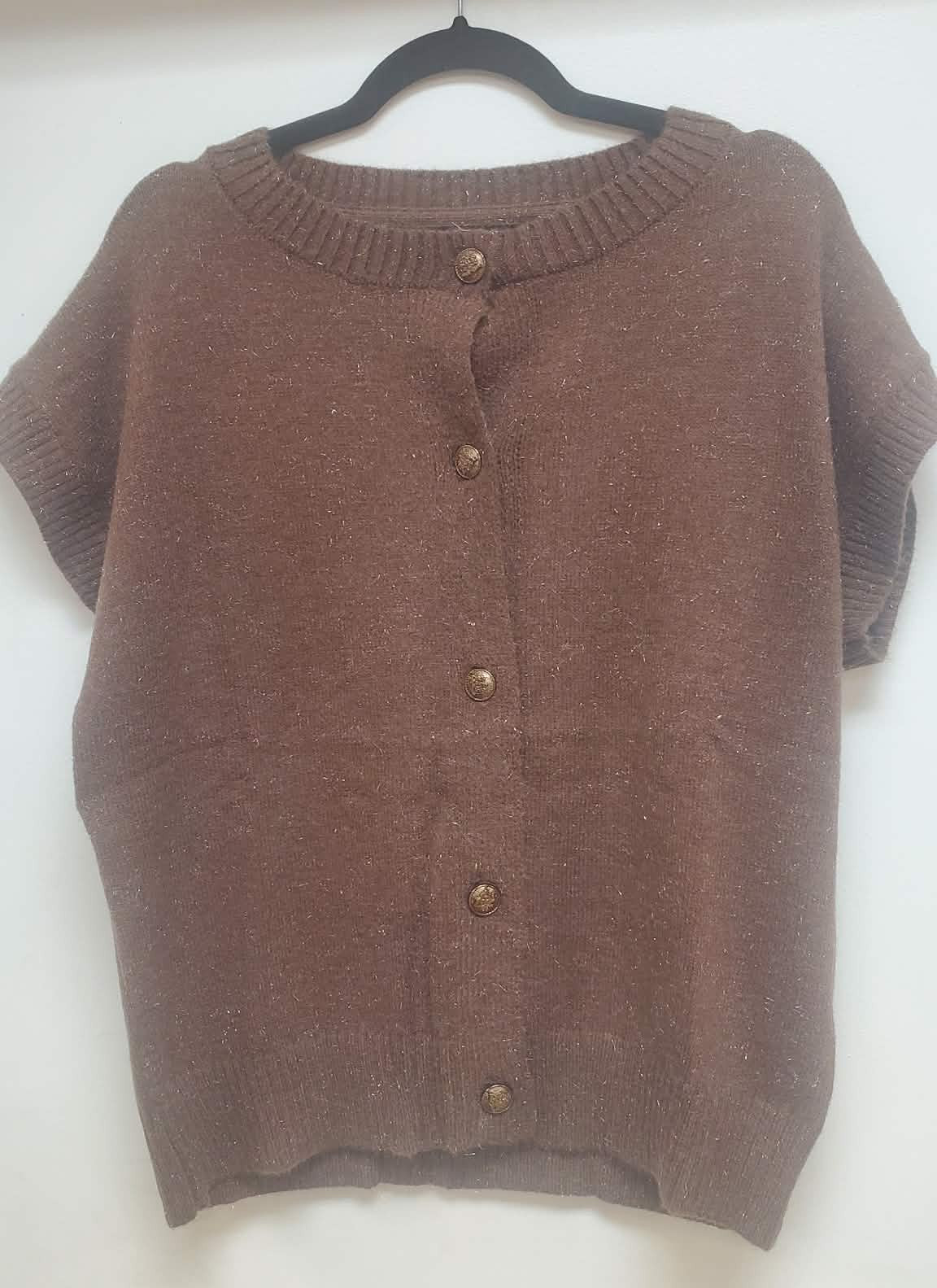 Sleeveless Button Lurex Knit Sweater Vest Chocolate