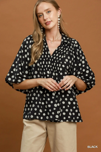 Polka Dot Smocked Yoke Blouse Regular and Plus Size