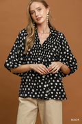 Polka Dot Smocked Yoke Blouse Regular and Plus Size