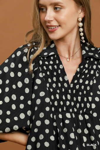 Polka Dot Smocked Yoke Blouse Regular and Plus Size
