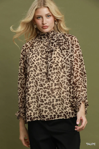 UMGEE Animal Print Tie-Neck Blouse