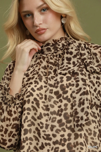 UMGEE Animal Print Tie-Neck Blouse