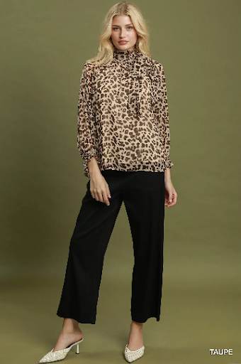 UMGEE Animal Print Tie-Neck Blouse