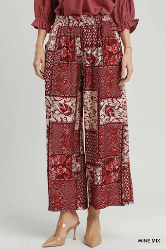 Mix Patchwork Print Wide Leg Pants