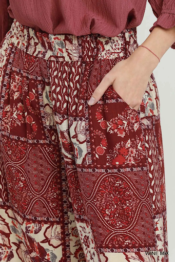 Mix Patchwork Print Wide Leg Pants