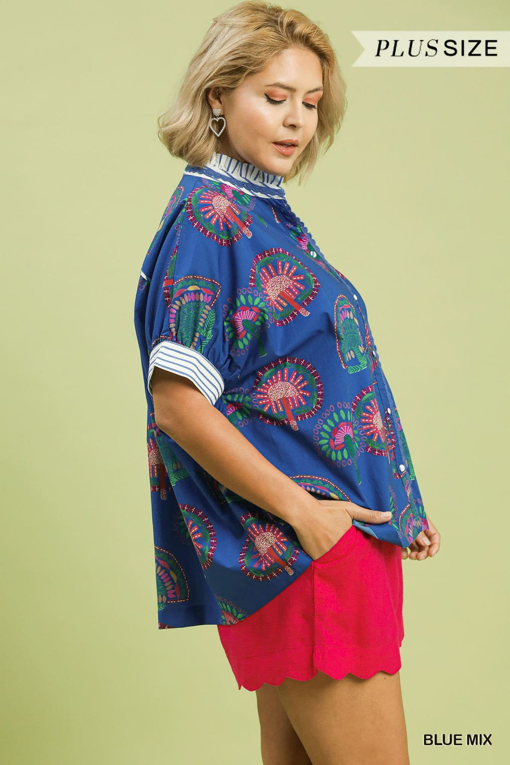 UMGEE Abstract Print Button Front Top blue