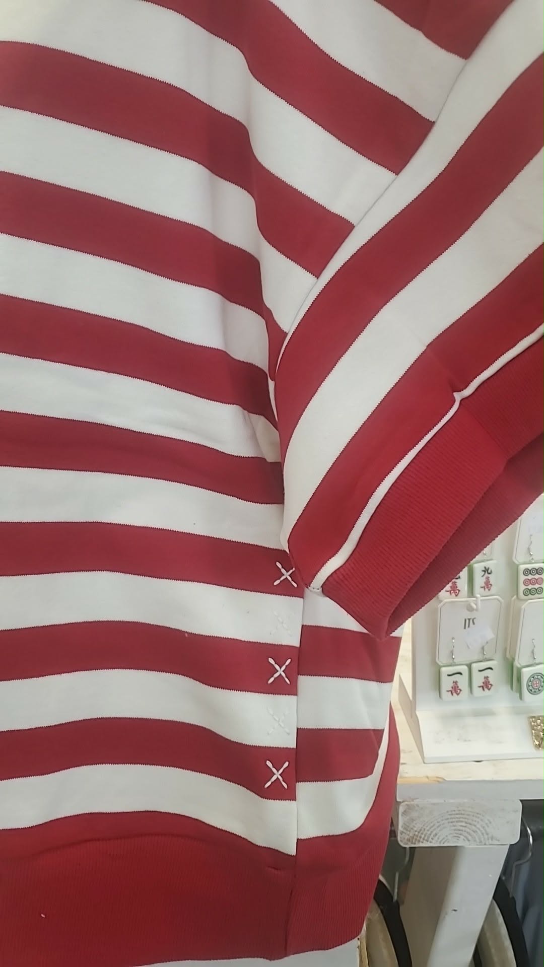 BAMA Striped Oversized Short Sleeve Sweatshirt with Varsity Letter Applique