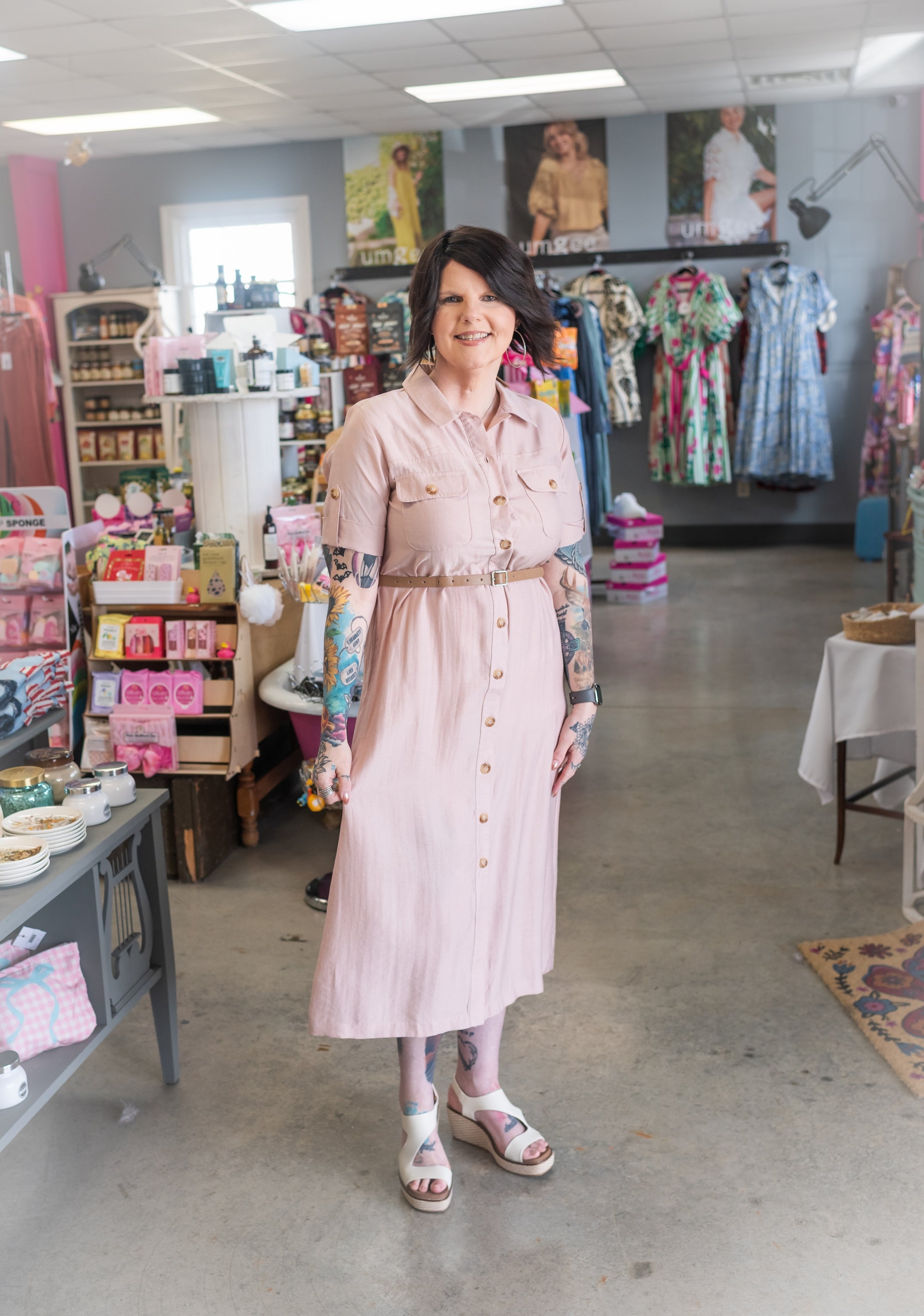 Collared Short Cuff Midi Dress Light Mauve