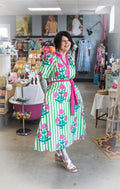 Jenny Striped Floral Maxi Dress with Waist Tie