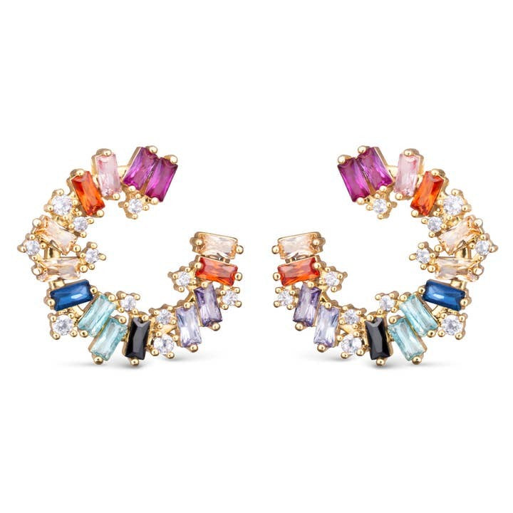 Multi-Color Cz Open Circle Earrings - Gold