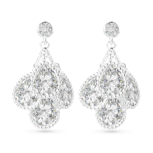 Silver Teardrop Cluster Earrings - Silver