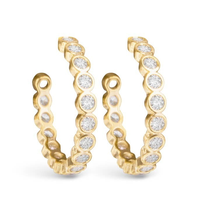 Bezel Set Cz Hoop Earrings