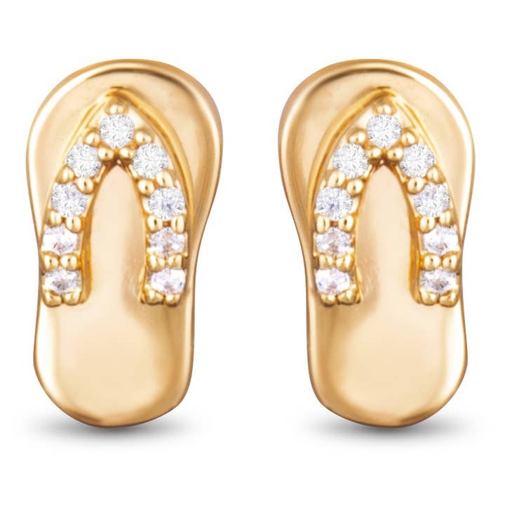 Cz Strap Flip Flop Stud Earrings - Gold