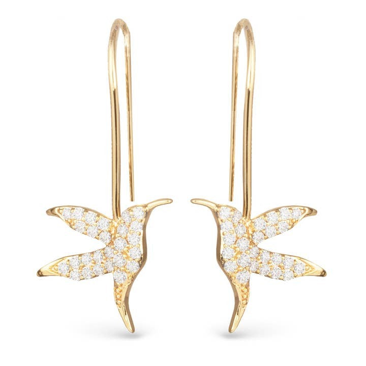 Hummingbird Cz Drop Earrings - Gold