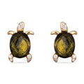 Green Cz Turtle Earrings - Gold
