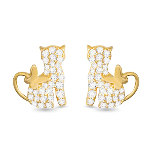 Cz Cat with Butterfly Tail Earrings - Gold