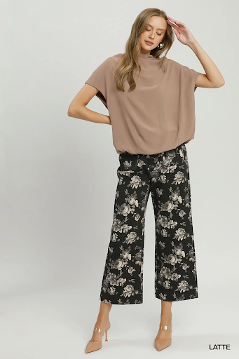 Draped Mock Neck Oversized Blouse Latte