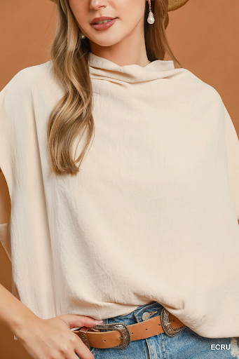 Draped Mock Neck Oversized Blouse Ecru
