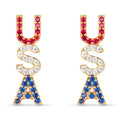 Gold Red White Blue Crystal USA Stud Earrings