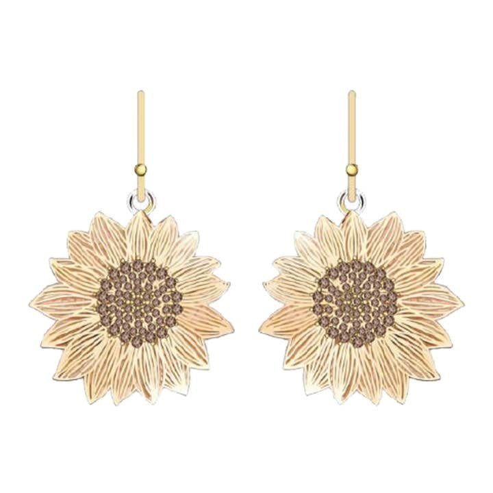 Gold Cz Sunflower Earrings