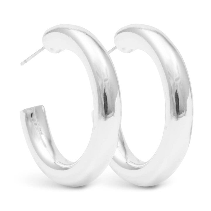 Silver Savannah Polished Hoop Earrings