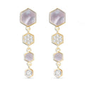 Mother of Pearl and Cz Hexagon Drop Earrings - Gold