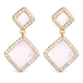 Mop and Cz Double Diamond Shaped Drop Earrings - Gold