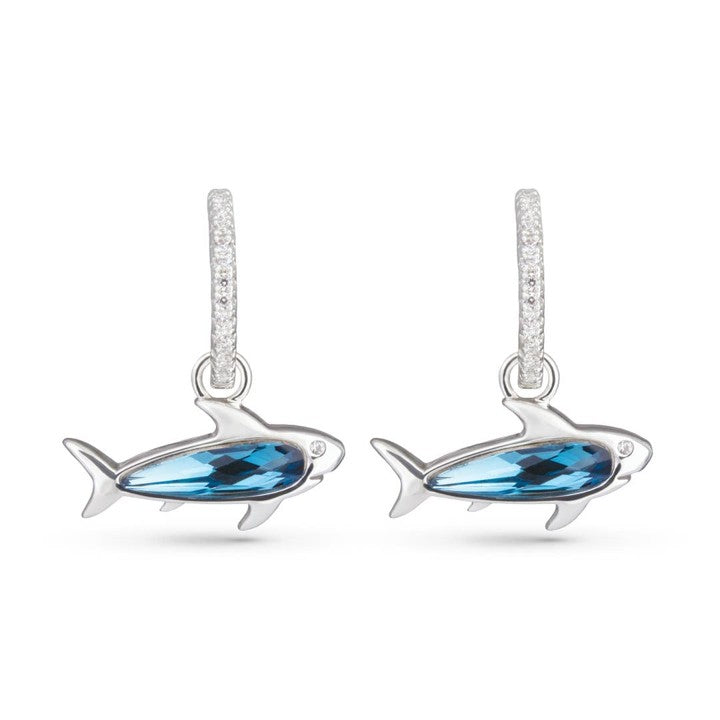 Blue Cz Shark Earrings - Silver