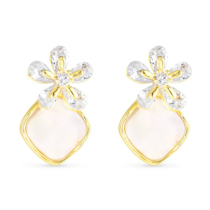 Gold Mop Cz Earring