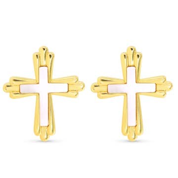 Mop Inset Traditional Cross Earrings
