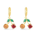 Gold Cz Cherry Hoop Earrings