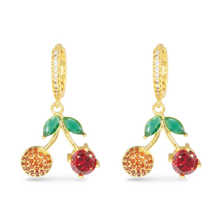 Gold Cz Cherry Hoop Earrings