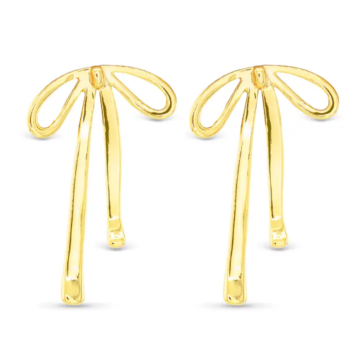 Delicate Long Bow Stud Earrings Gold
