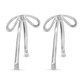 Delicate Long Bow Stud Earrings Silver