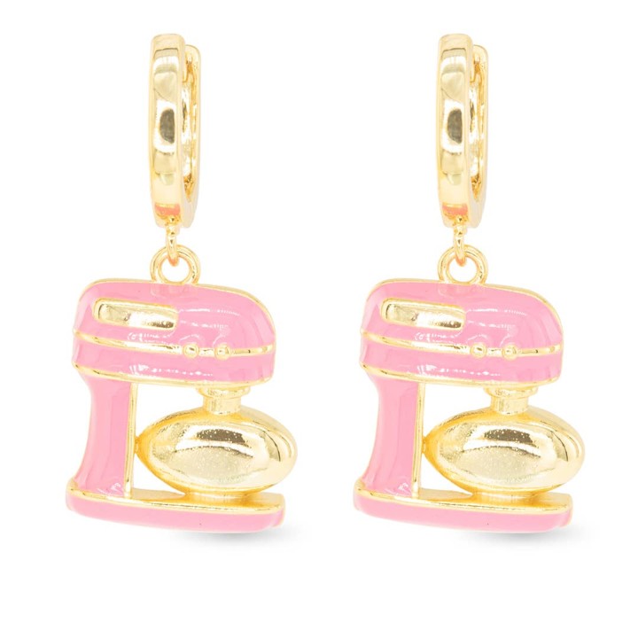 Gold Enamel Pink Mixing Stand Earrings