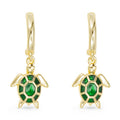 Gold Enamel Green Sea Turtle Earrings