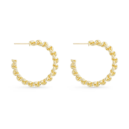 Gold Polished Tight Chain Link Large Hoop Earrings