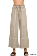 French terry washed exposed-seam wide leg pants Ash Mocha
