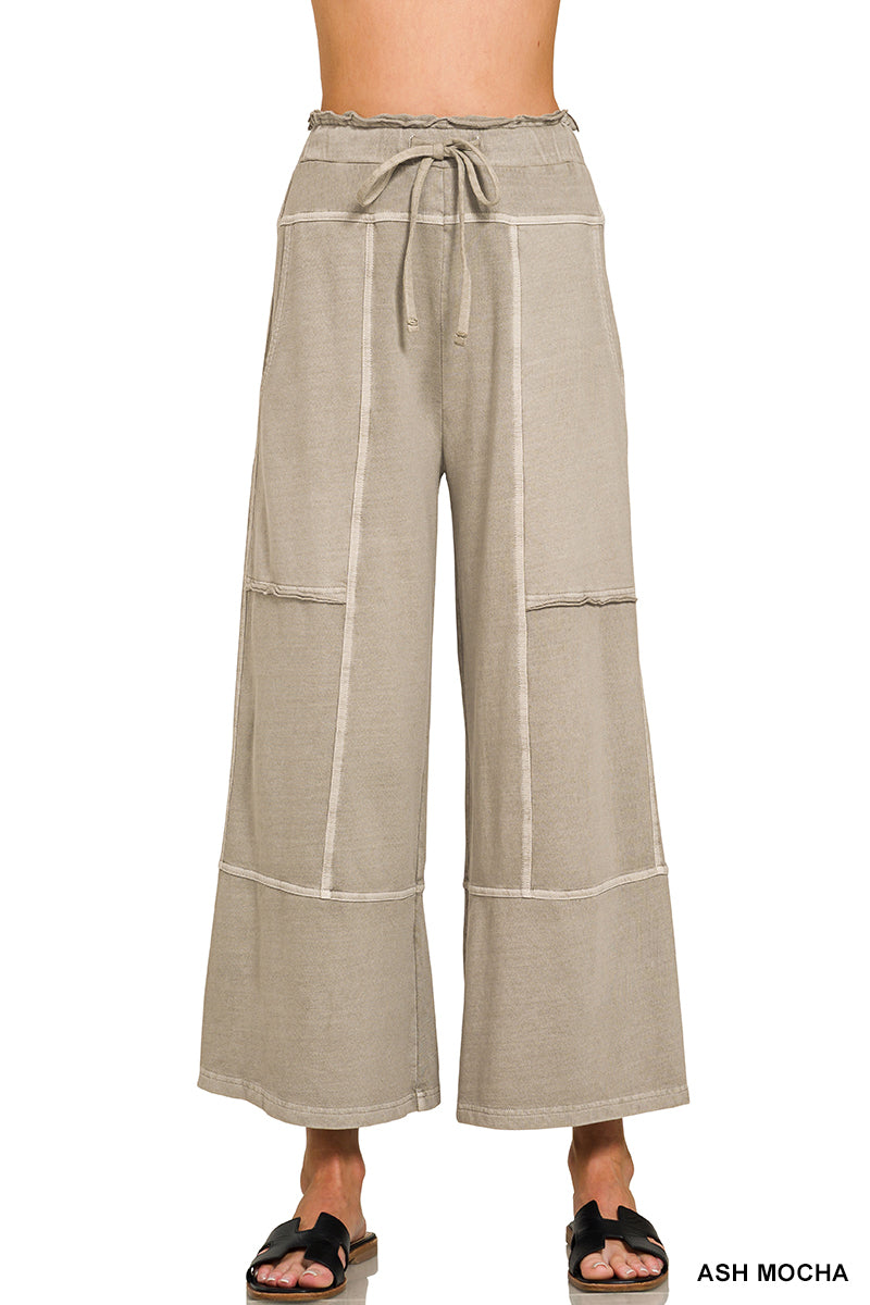 French terry washed exposed-seam wide leg pants Ash Mocha