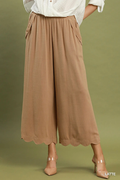 Linen Blend Scallop Hem Wide Leg Pants Latte