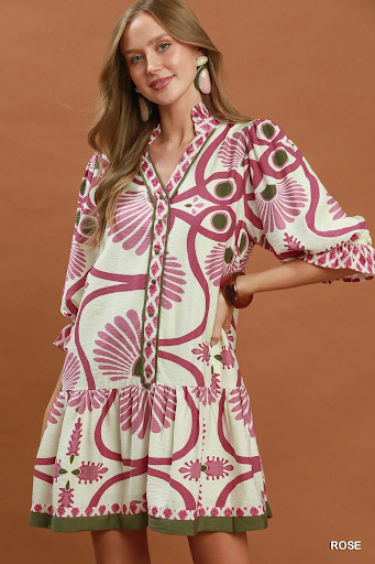 Abstract Print Button Front Babydoll Dress