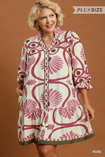 Abstract Print Button Front Babydoll Dress